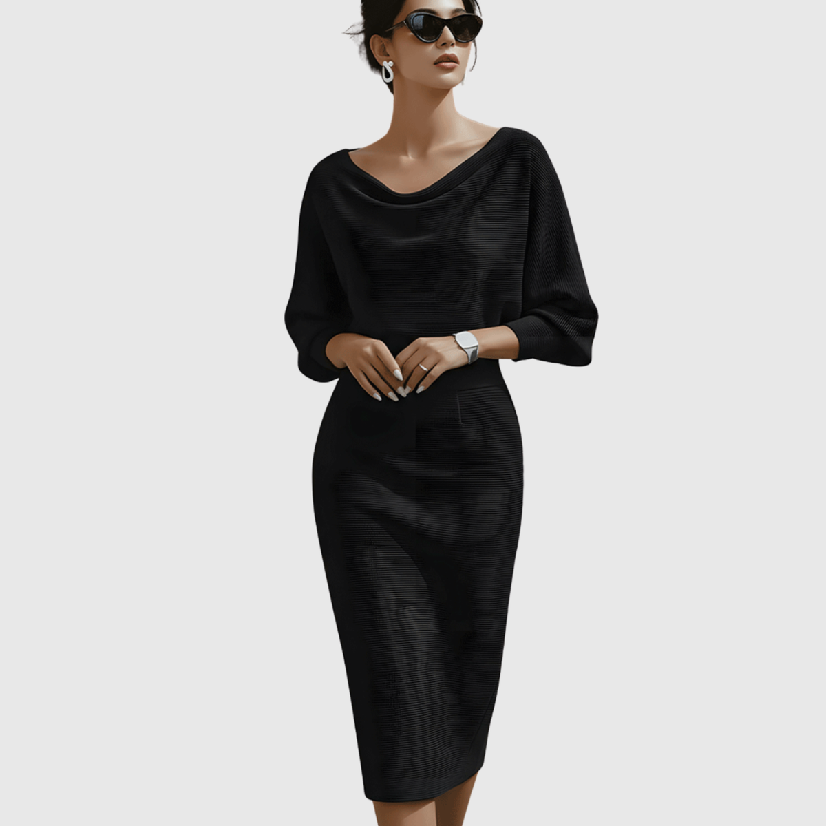 Karen | Dame Elegant Draperet Strik Midikjole