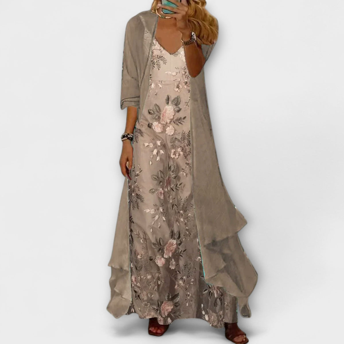 Ingrid | Kvinders Blomstret V Hals Lagdelt Maxi Kjole