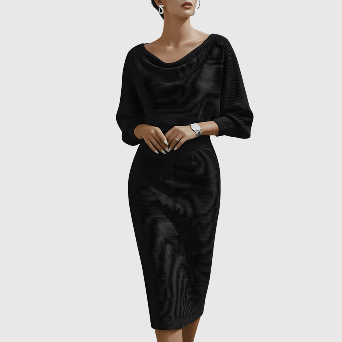 Karen | Dame Elegant Draperet Strik Midikjole