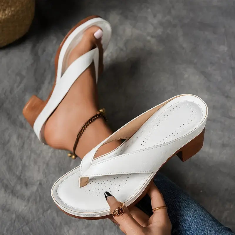 Clara | Dame Elegant Lav Hæl Flip Flop Sandaler