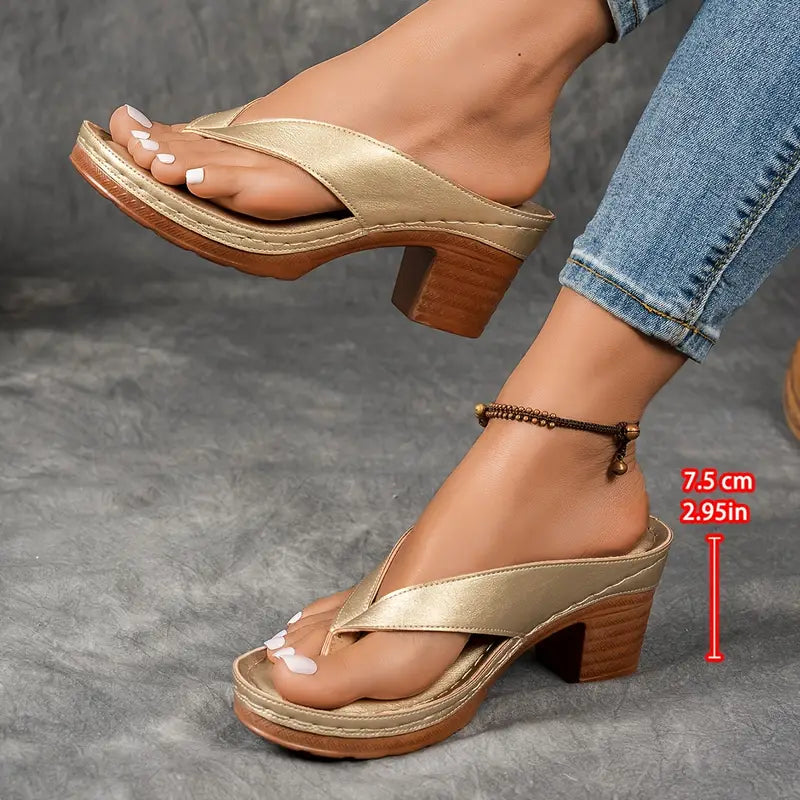 Clara | Dame Elegant Lav Hæl Flip Flop Sandaler