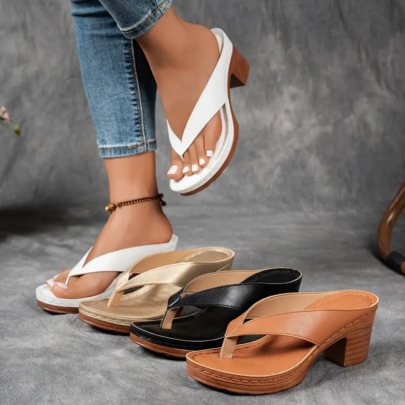 Clara | Dame Elegant Lav Hæl Flip Flop Sandaler
