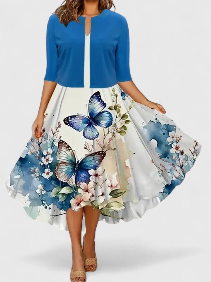 Lea | A-Line Midi Kjole Blomsterprint 3/4 Ærmer Lejligheds Kjole