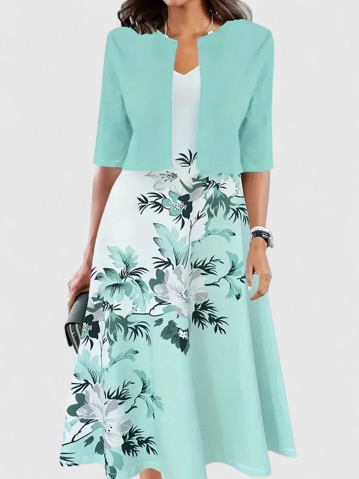 Lea | A-Line Midi Kjole Blomsterprint 3/4 Ærmer Lejligheds Kjole