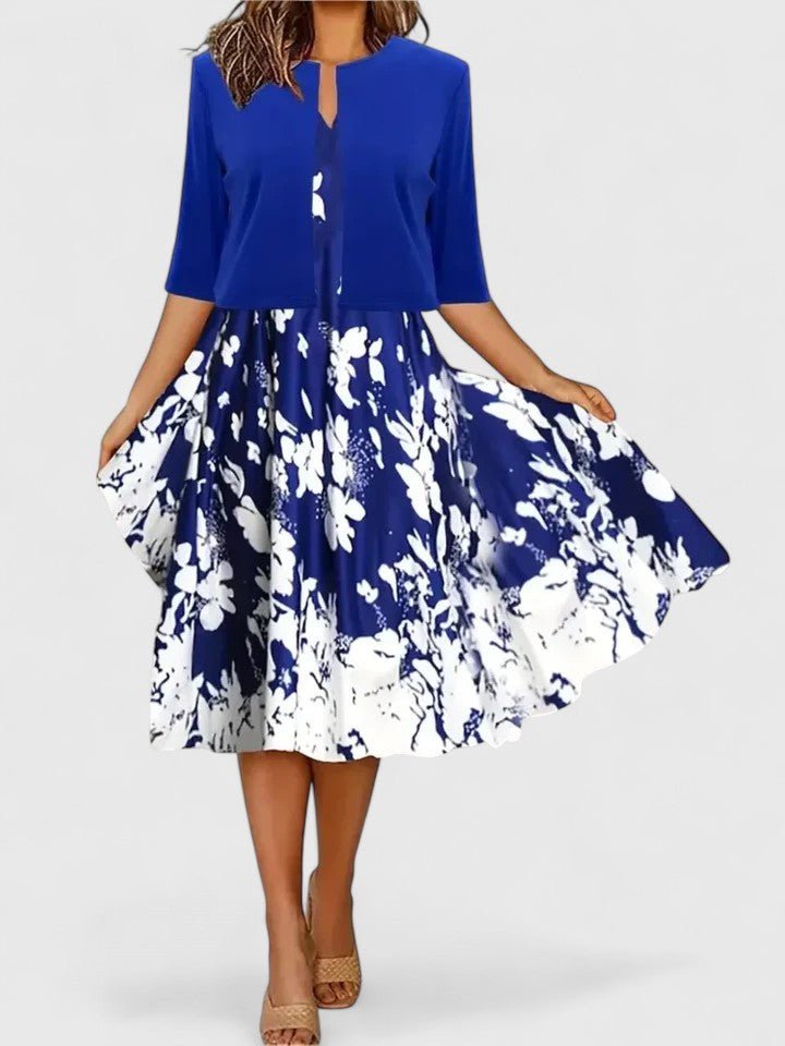 Lea | A-Line Midi Kjole Blomsterprint 3/4 Ærmer Lejligheds Kjole