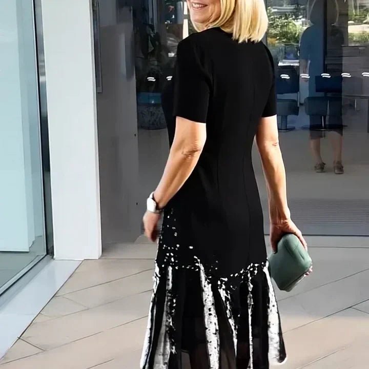 Anna | A-Line Midi Kjole Korte Ærmer Print Casual
