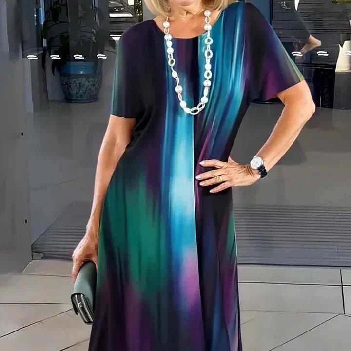 Anna | A-Line Midi Kjole Korte Ærmer Print Casual