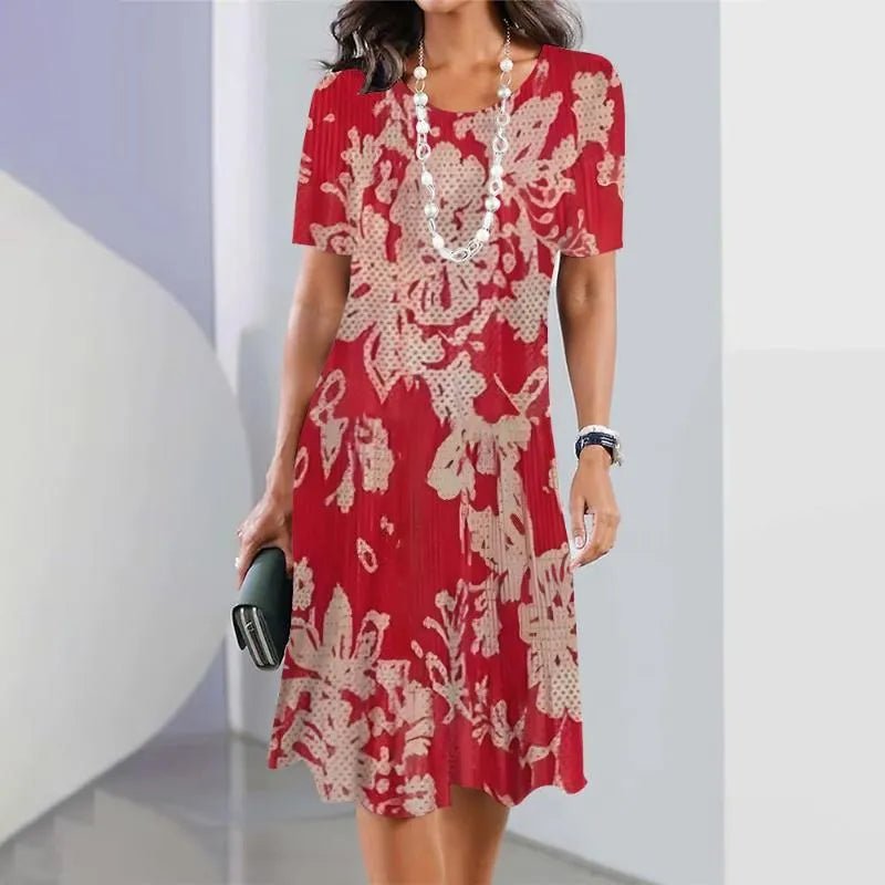Anna | A-Line Midi Kjole Korte Ærmer Print Casual