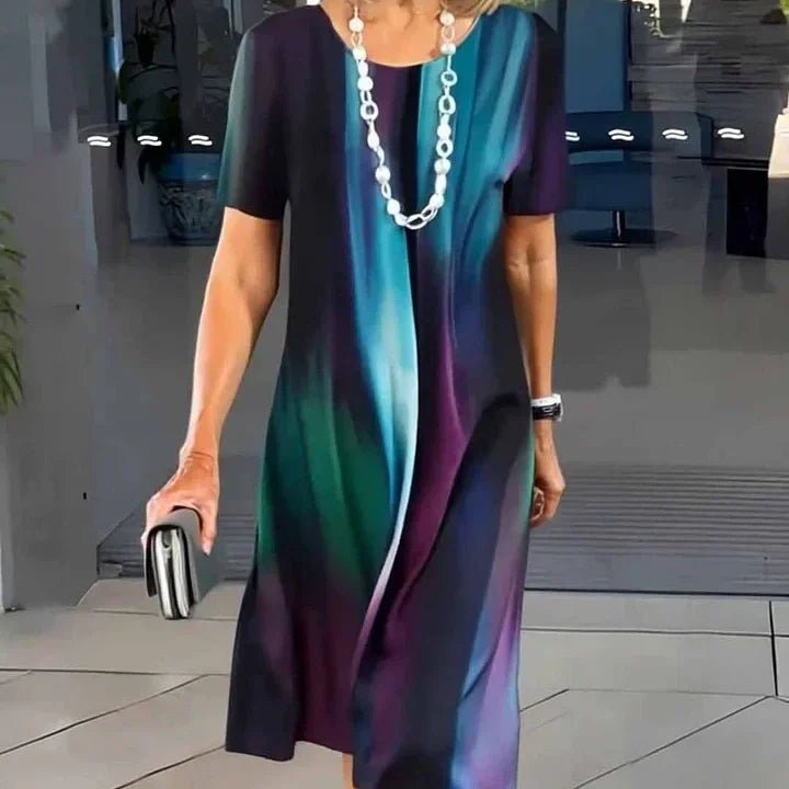 Anna | A-Line Midi Kjole Korte Ærmer Print Casual