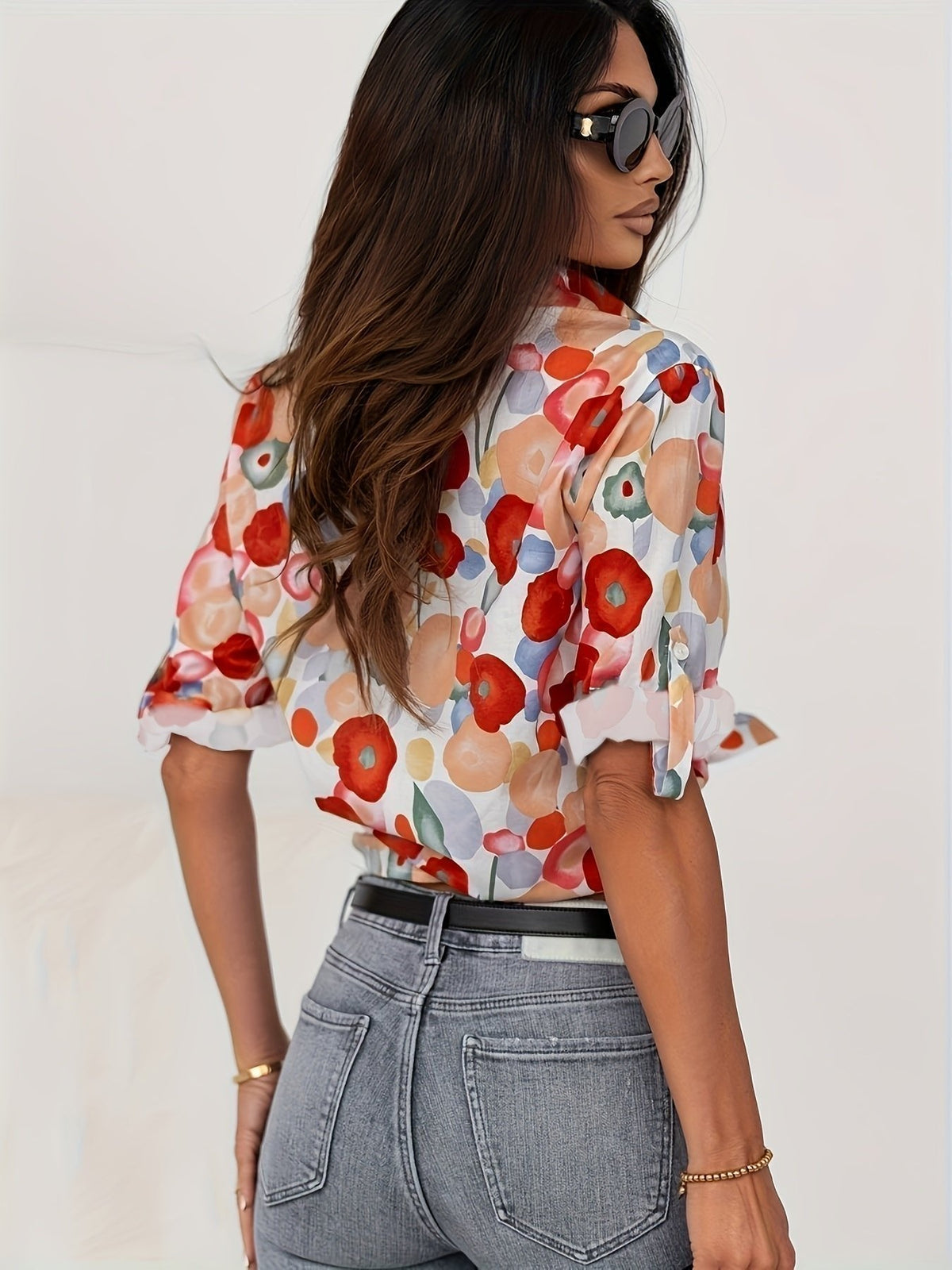 Agnes | Bluse Blomsterprint Langærmet Knap Oversized