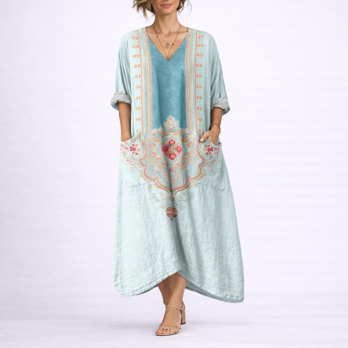 Nora | Bohemeprint Maxi Kaftan Kjole til Bryllupsgæster om Efteråret