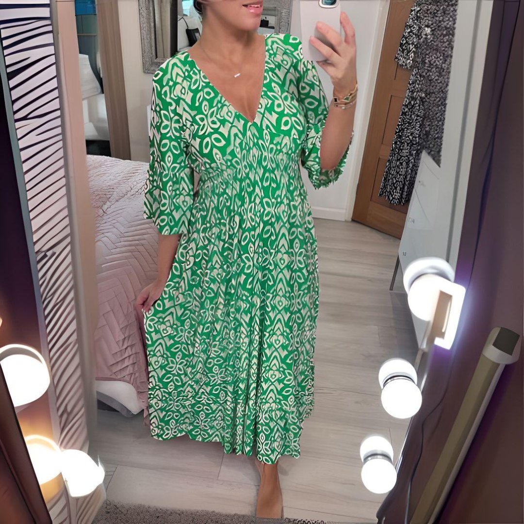 Nora | Boho Kjole Løstsiddende Print Casual V-Hals