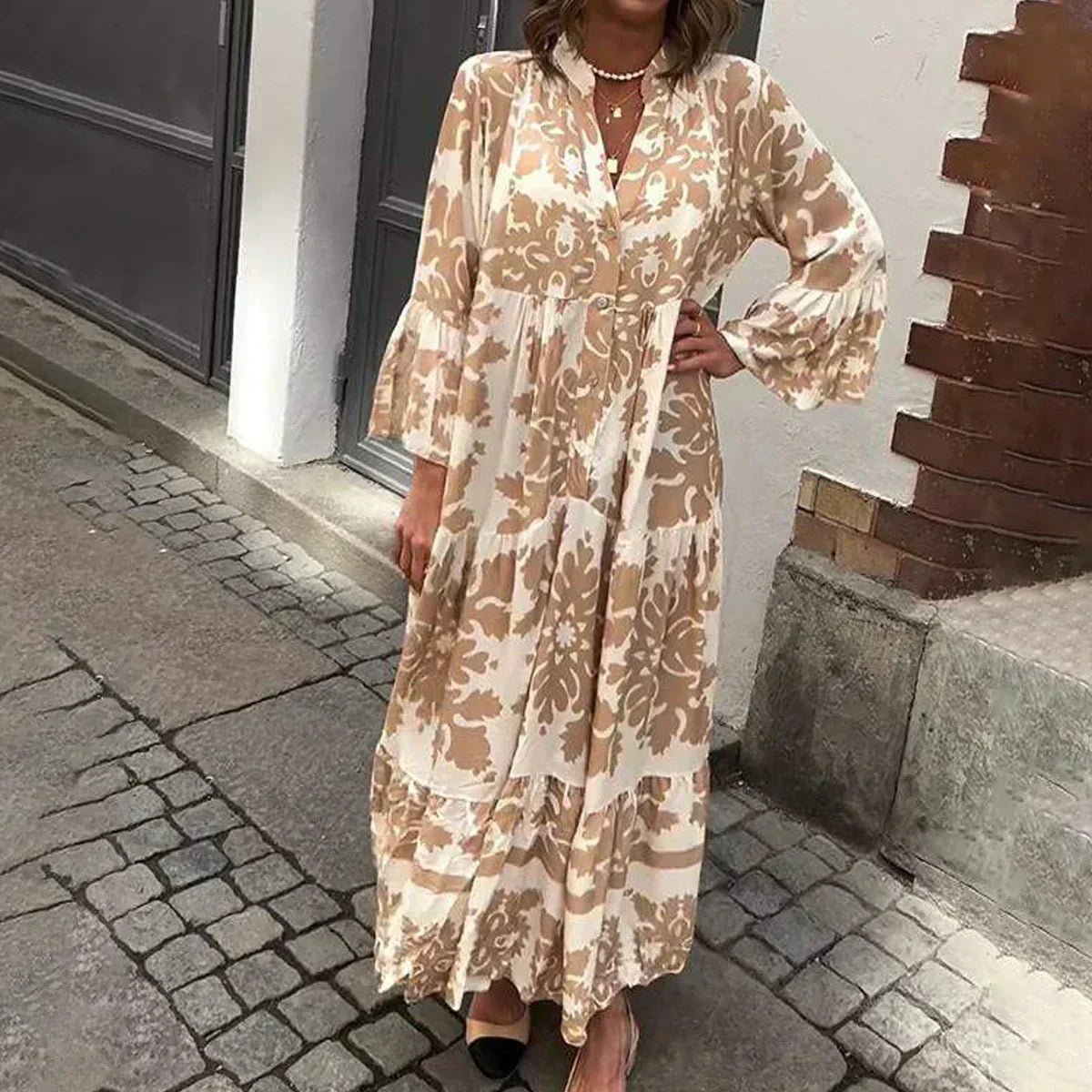Mathilde | Boho Maxi Kjole Blomsterprint Langærmet Casual