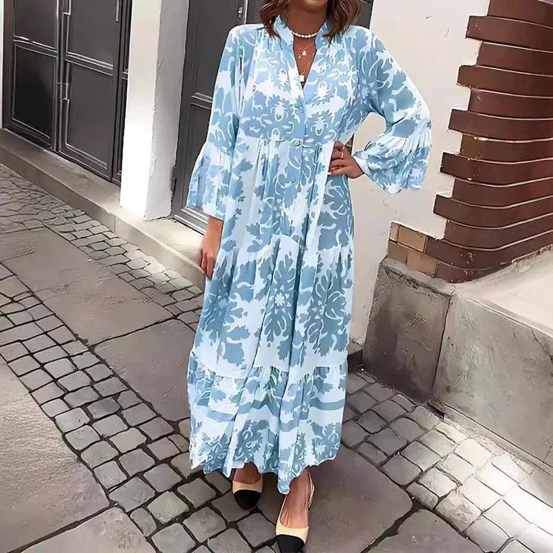 Mathilde | Boho Maxi Kjole Blomsterprint Langærmet Casual