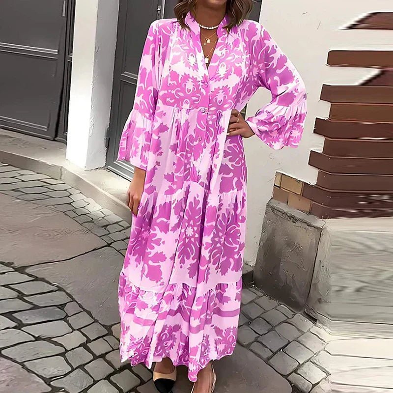 Mathilde | Boho Maxi Kjole Blomsterprint Langærmet Casual