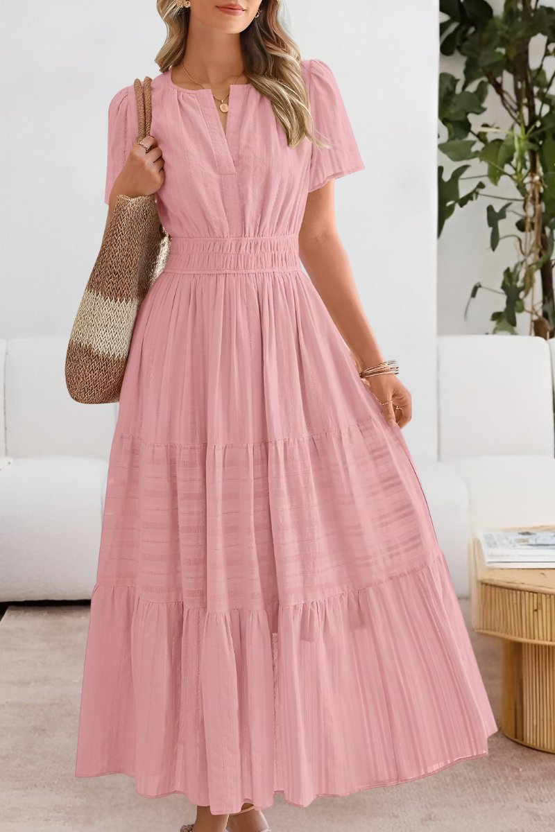 Ida | Boho Maxi Kjole Kort Ærme Elastik Talje Sommer