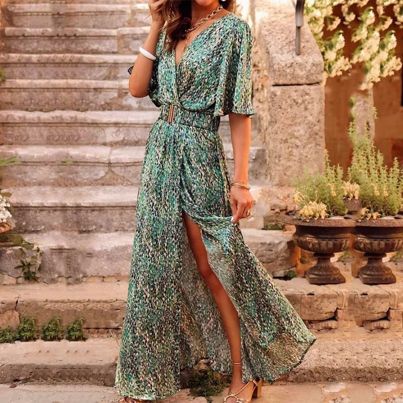 Mathilde | Boho Maxi Kjole Lang V-Udskæring Sommer