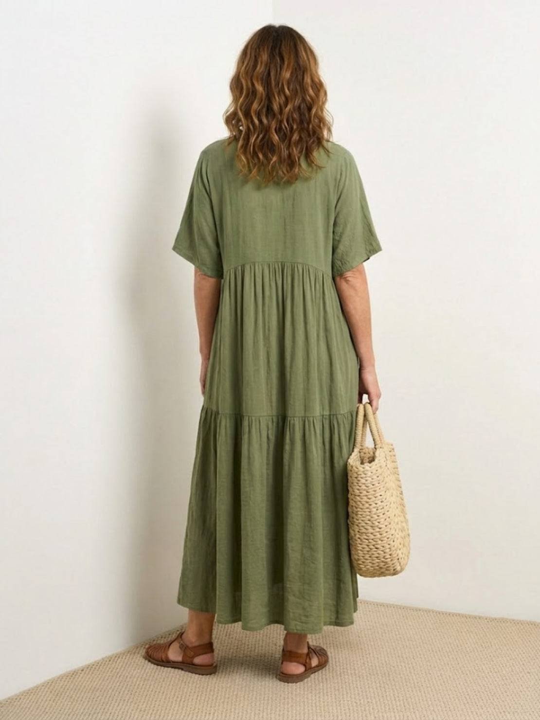 Karla | Boho Maxi Kjole V-Udskæring Korte Ærmer Lagdelt