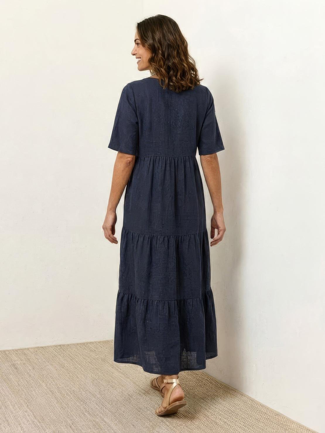 Karla | Boho Maxi Kjole V-Udskæring Korte Ærmer Lagdelt