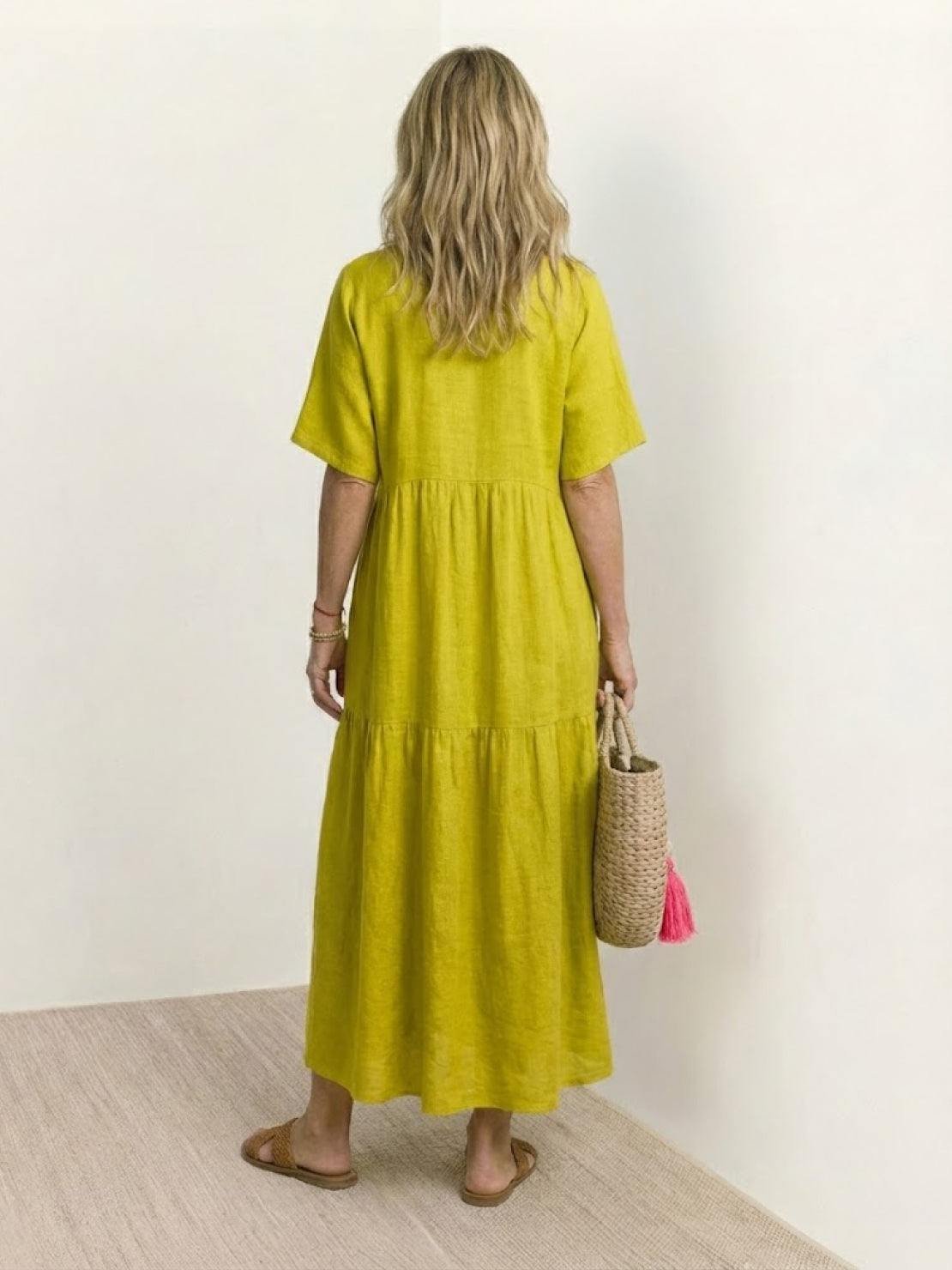 Karla | Boho Maxi Kjole V-Udskæring Korte Ærmer Lagdelt