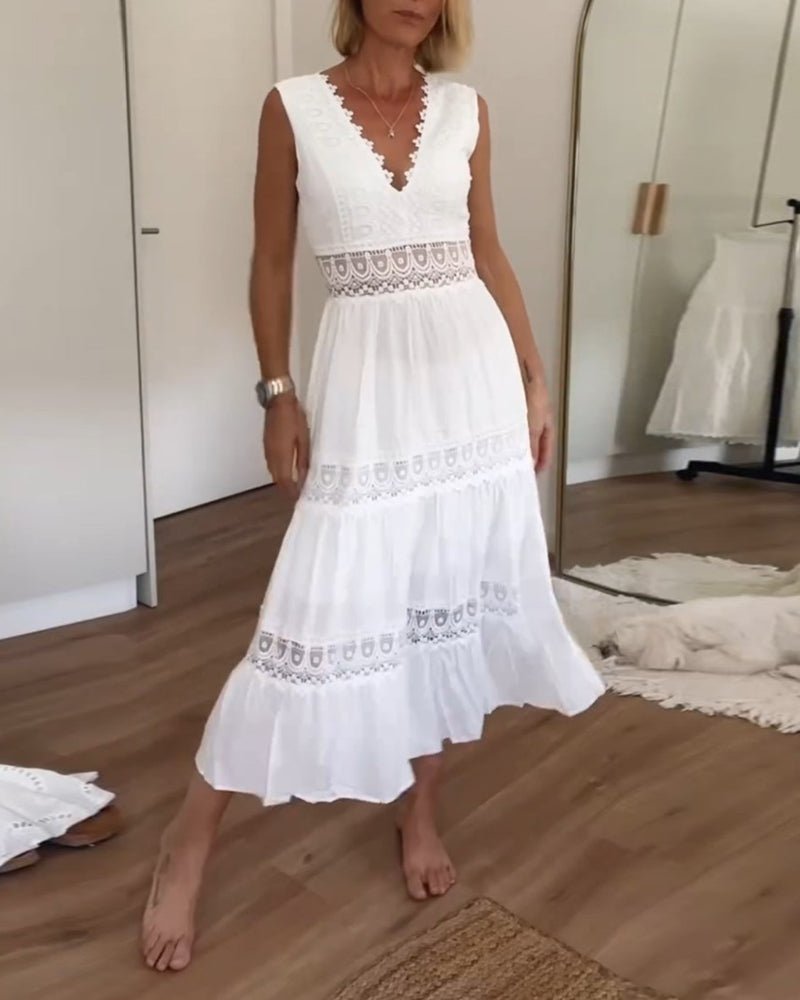 Olivia | Boho Maxikjole V-hals Wrap-design Blonde Detaljer