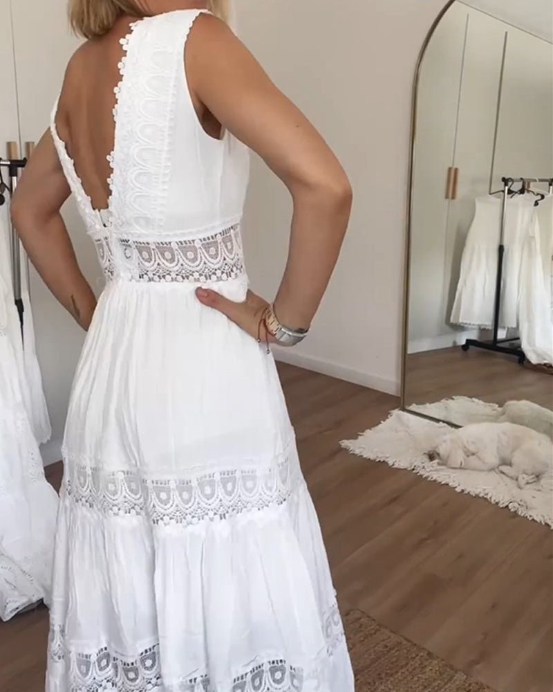 Olivia | Boho Maxikjole V-hals Wrap-design Blonde Detaljer