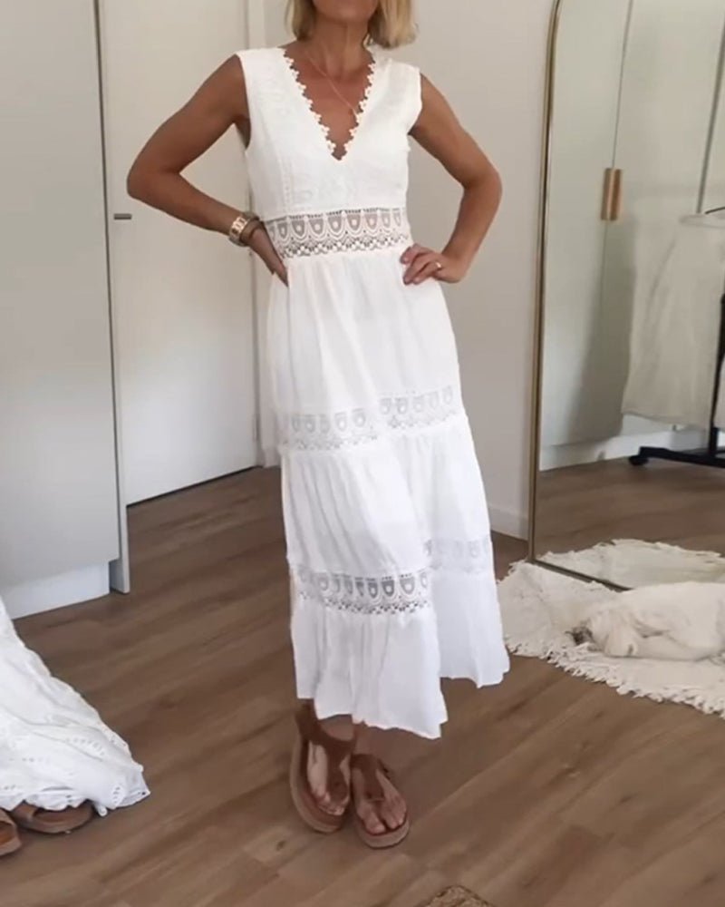 Olivia | Boho Maxikjole V-hals Wrap-design Blonde Detaljer