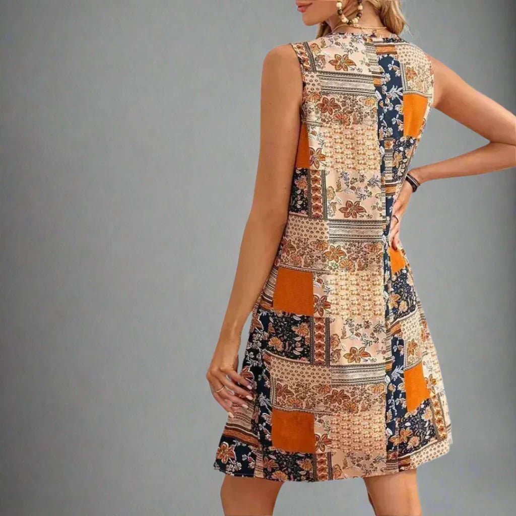 Liv | Boho Patchwork Kjole Ærmeløs Mini Print