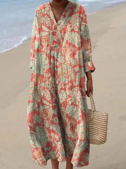 Ida | Boho Stribet V-Hals Midi Kjole til Kvinder Afslappet Sommerkjole