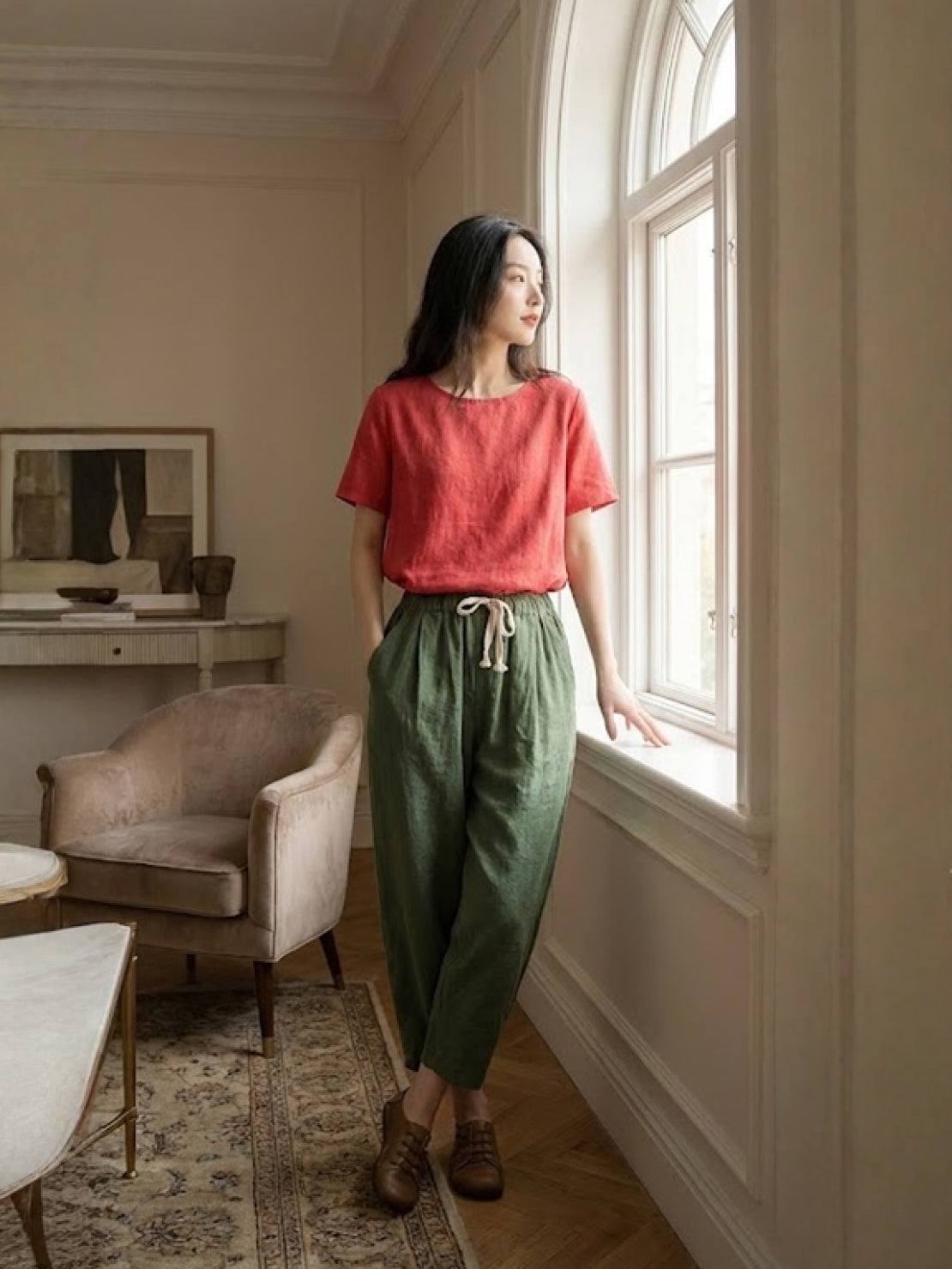 Susanne | Dame Snøre Talje Afslappede Slim Fit Bukser