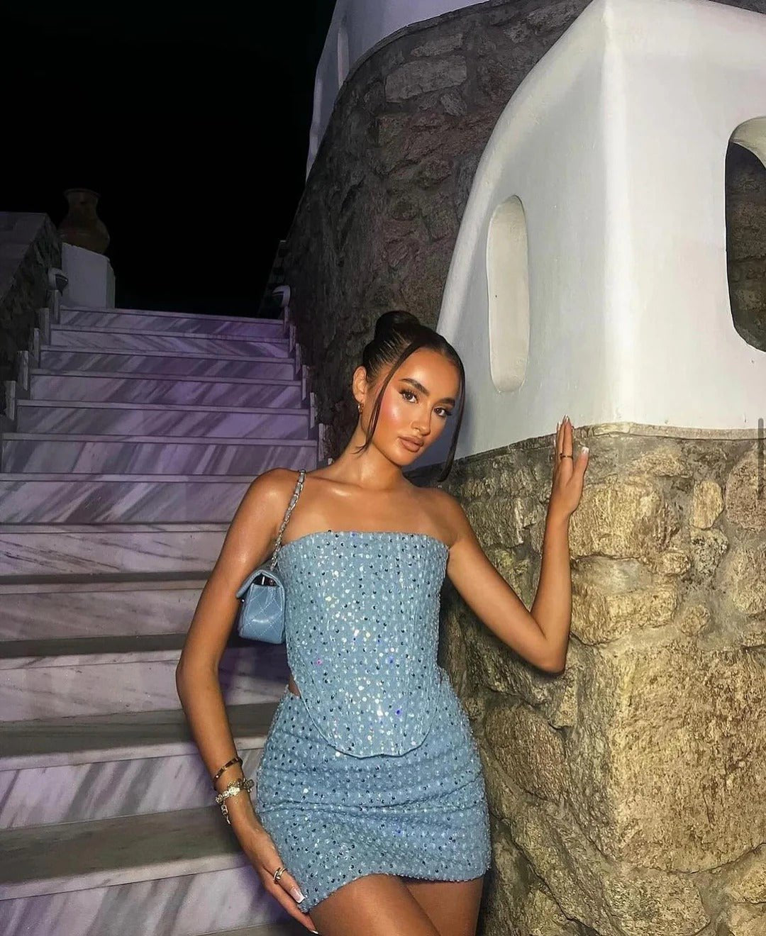Ella | Dahlia Paillette Denim Two-Piece Set Tube Top Nederdel Dame