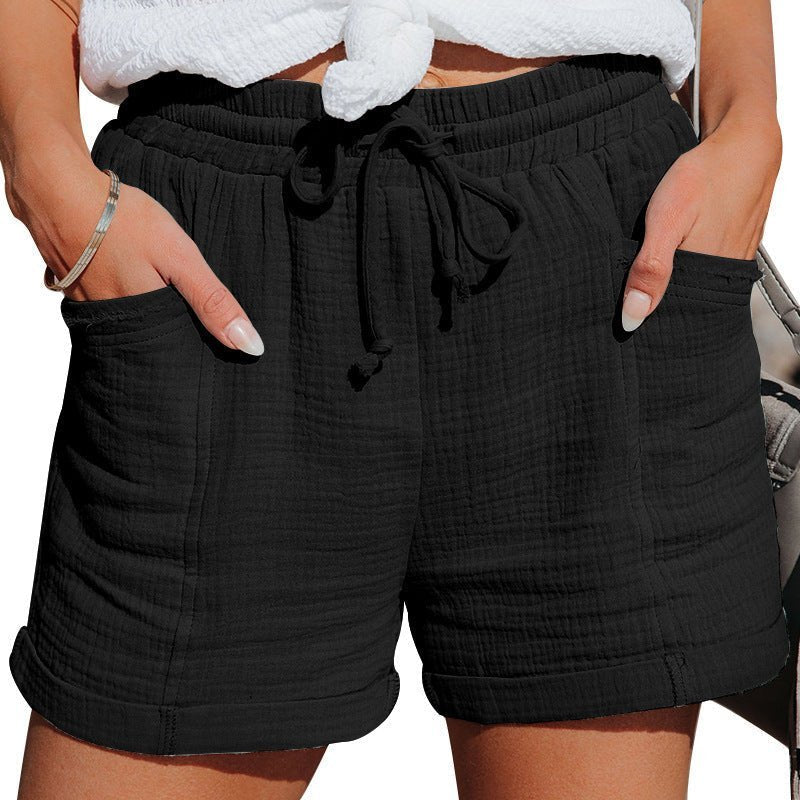 Mathilde | Dame Afslappede Linen Shorts med Snørebånd