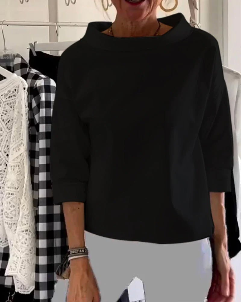 Olivia | Dame Afslappet Bateau-hals Bluse med 3/4-ærmer Dropped Shoulder