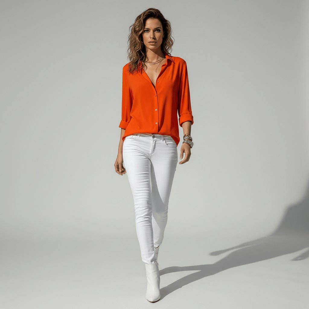 Karla | Dame Afslappet Langærmet Knaplukning Skjortebluse