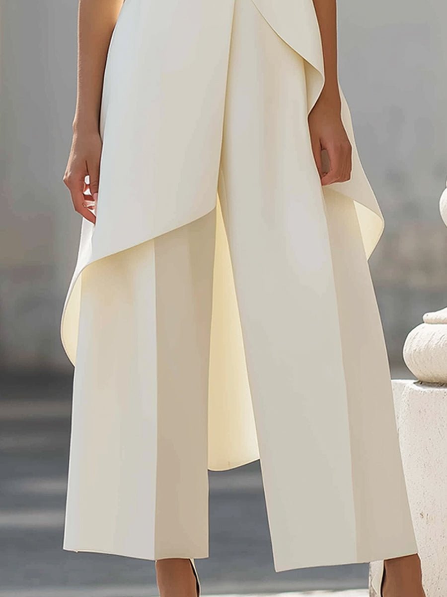 Emma | Dame Asymmetrisk High-Neck Ærmeløs Wide-Leg Bukse Sæt