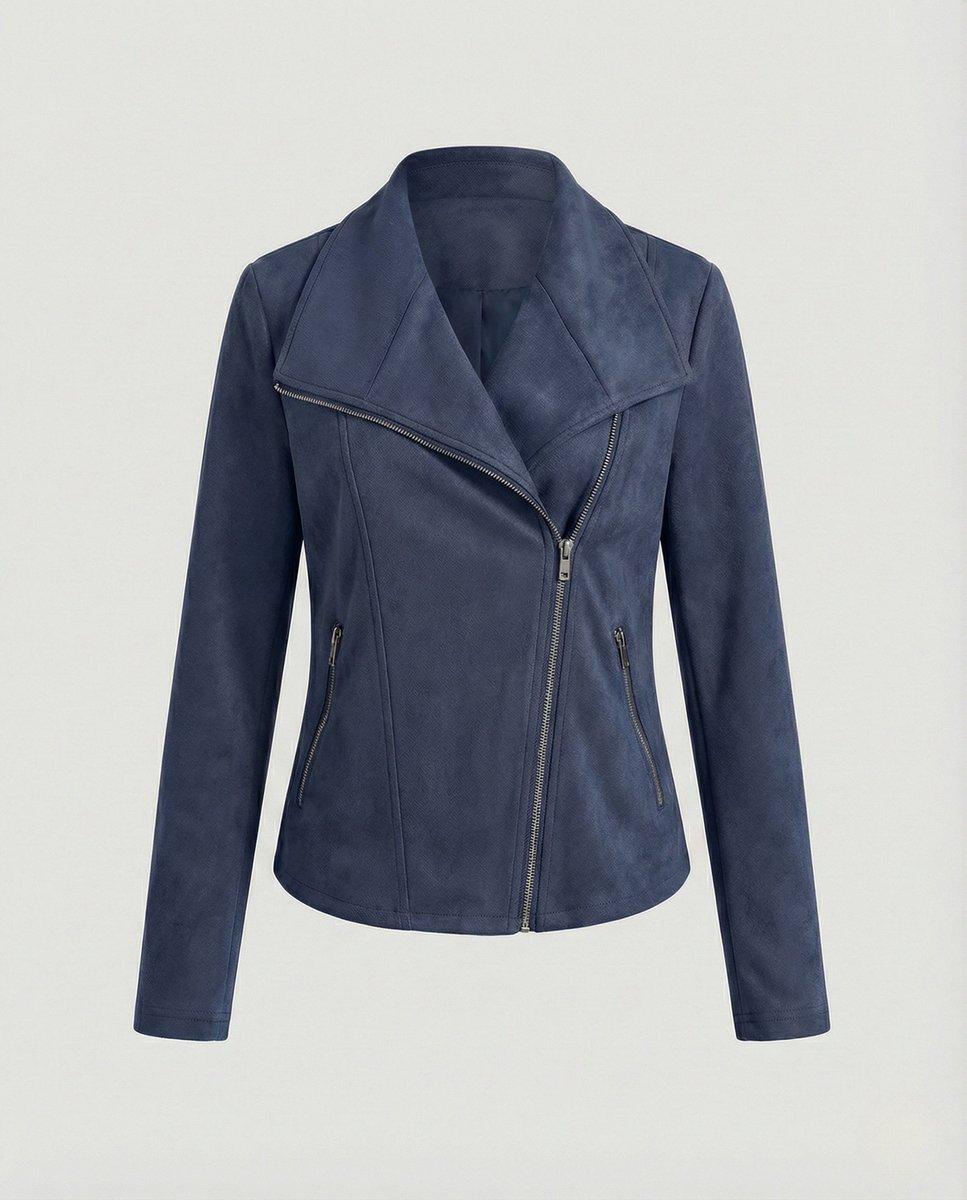 Mathilde | Dame Asymmetrisk Lynlås Biker Leather Jacket Ruskindslook