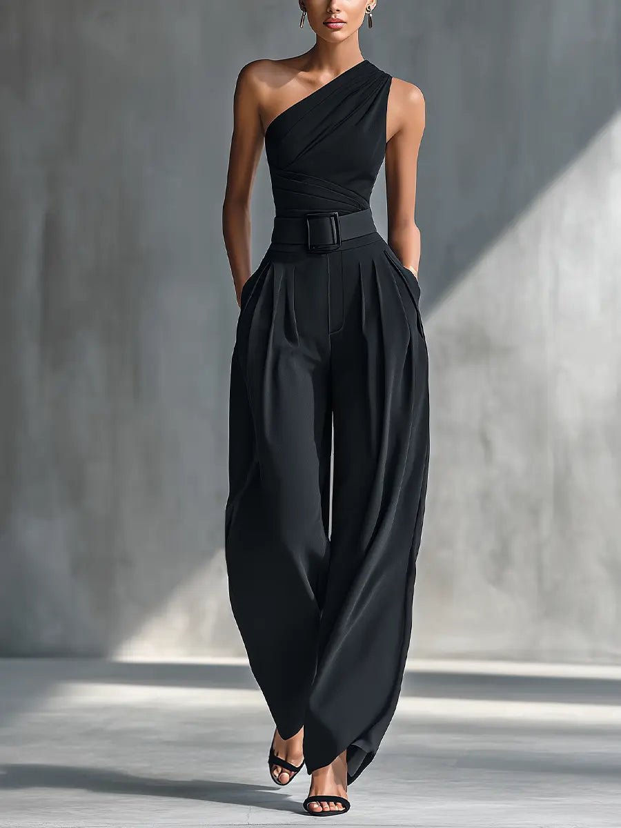 Josefine | Dame Asymmetrisk Strik Top Wide-Leg Bukser Sæt