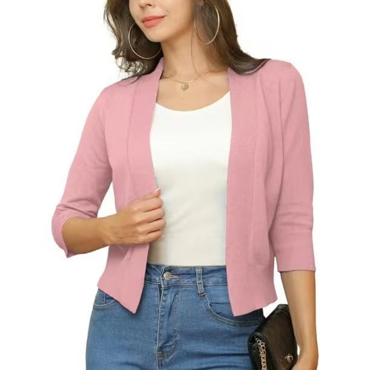 Josefine | Dame åben kortærmet cardigan med 3/4 ærmer