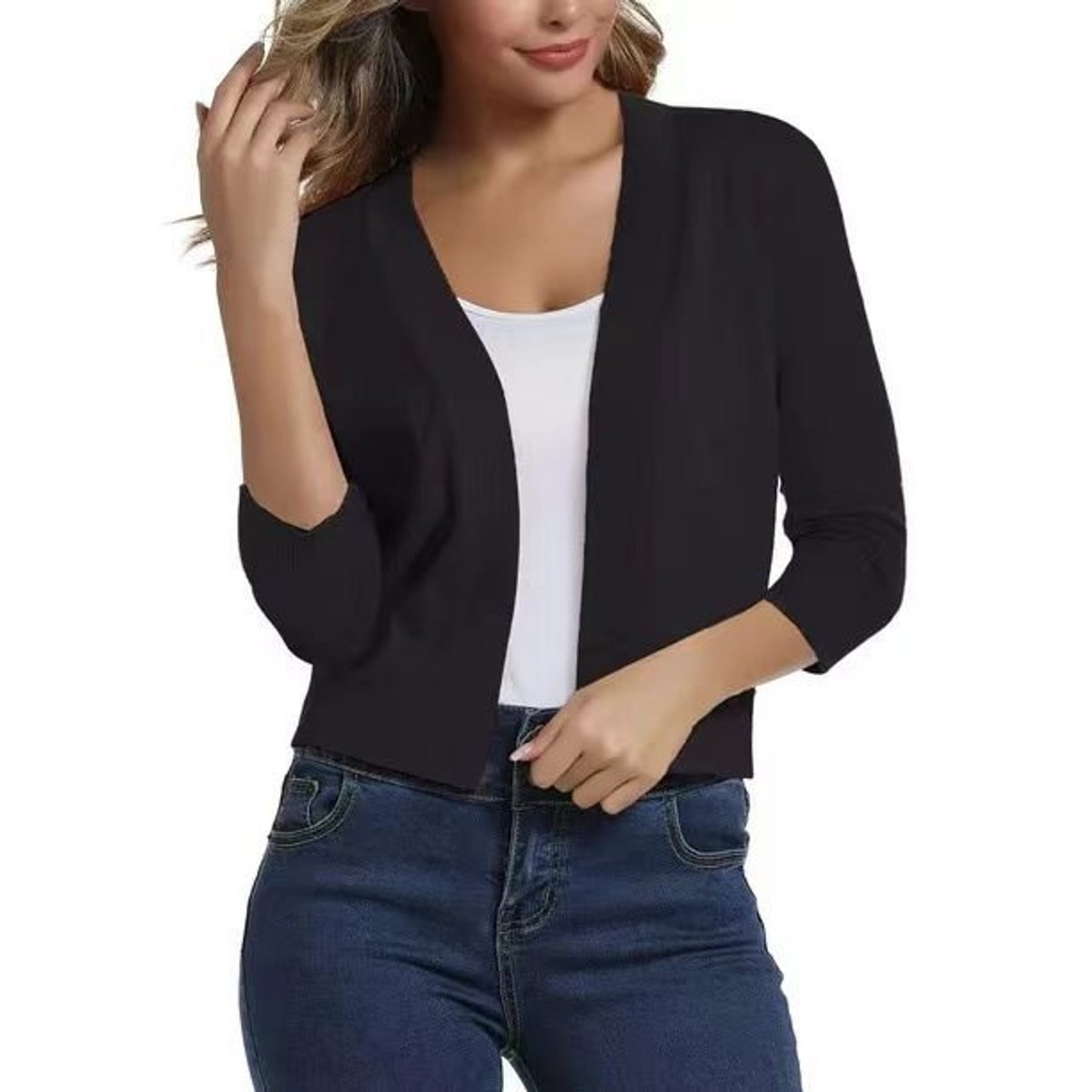 Josefine | Dame åben kortærmet cardigan med 3/4 ærmer