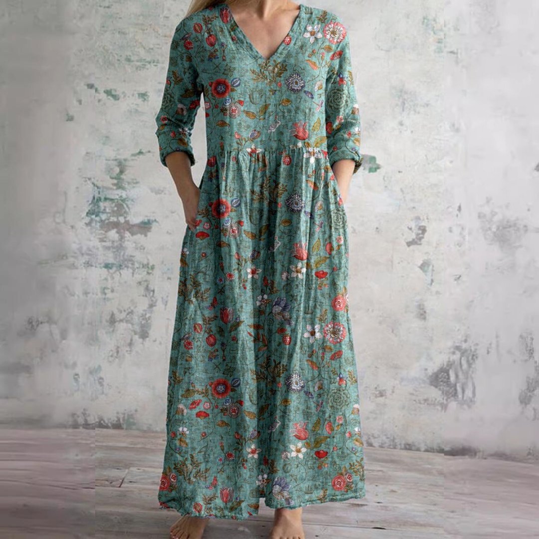 Ida | Dame Blomsterprint V-hals Maxi Sommerkjole