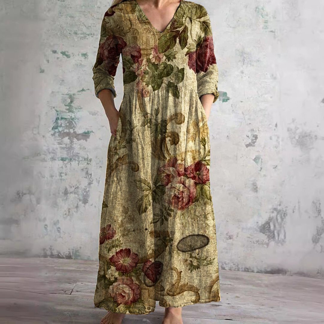 Ida | Dame Blomsterprint V-hals Maxi Sommerkjole