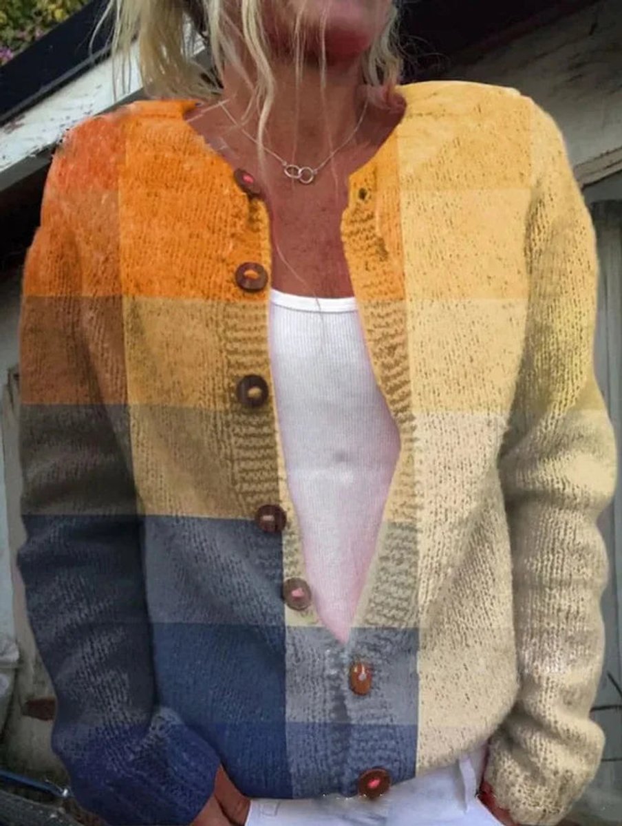 Mathilde | Dame Blomsterstrikket Cardigan Rundhalset Knapper