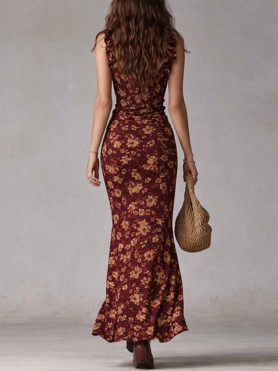 Clara | Dame Boho Blomstret Maxi Kjole Smock Ærmeløs Sideslids