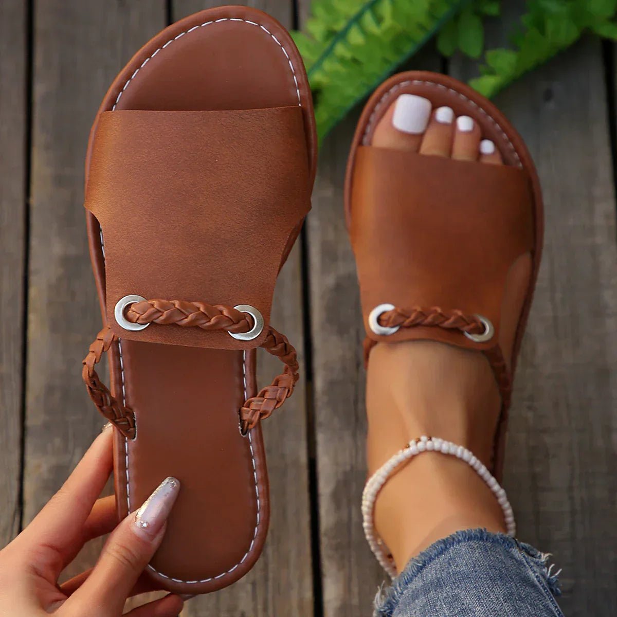 Isabella | Dame Boho Flettet Læder Sandaler