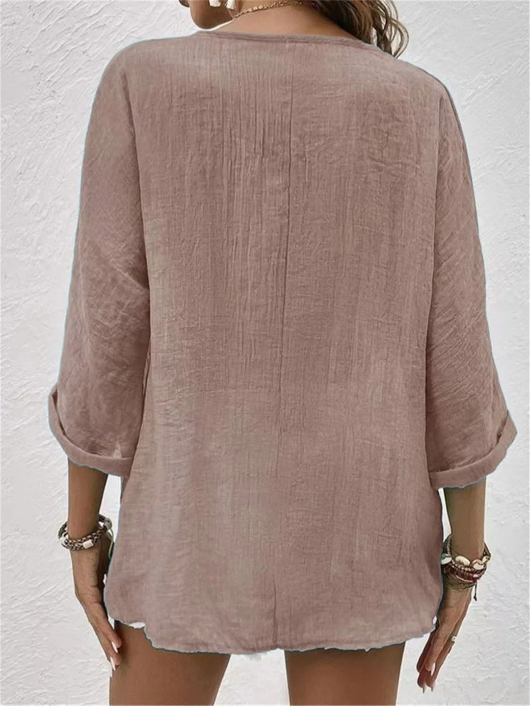 Sofia | Dame Bomuld V-hals Bluse Trekvart Ærmer Casual