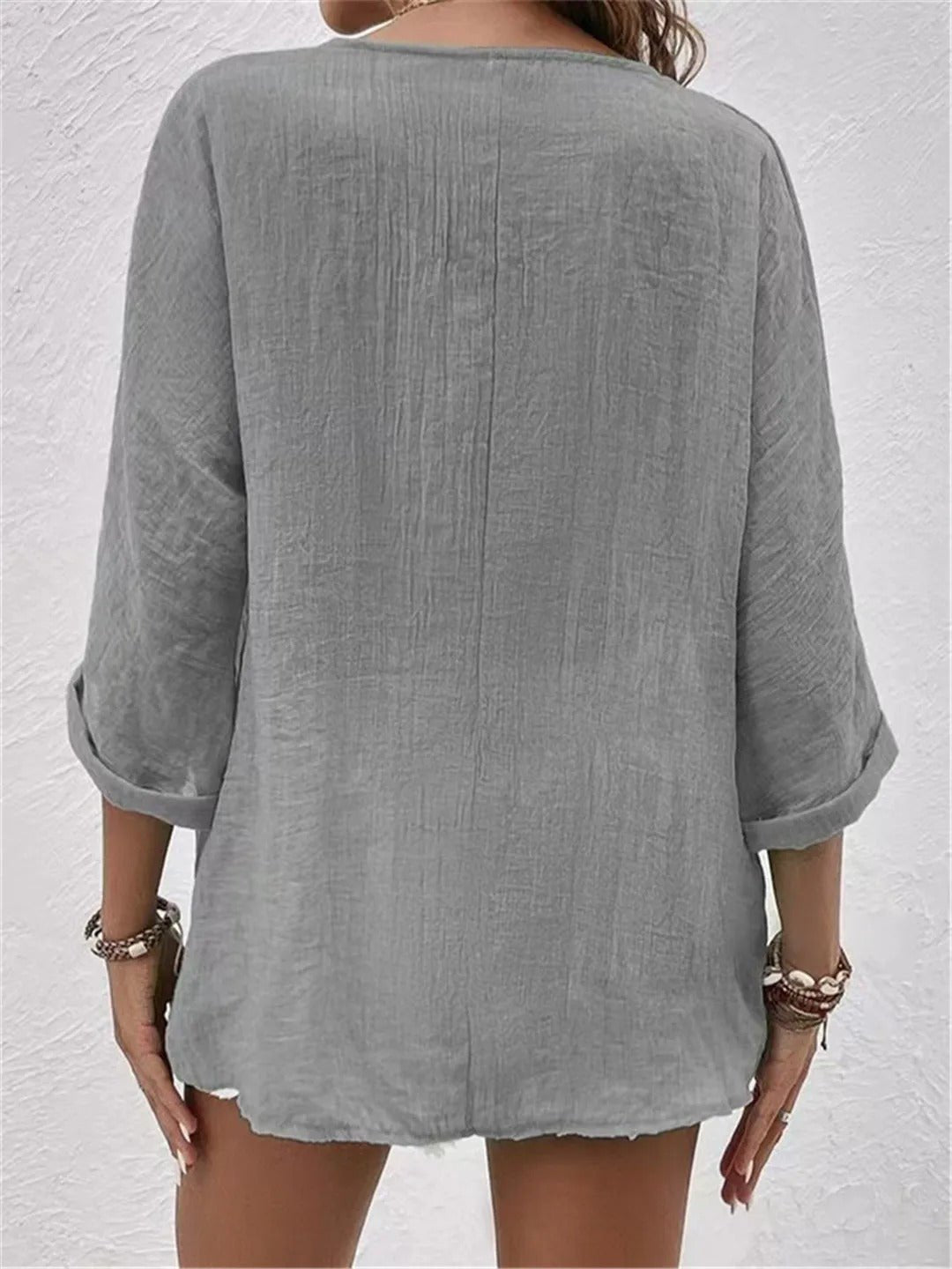 Sofia | Dame Bomuld V-hals Bluse Trekvart Ærmer Casual