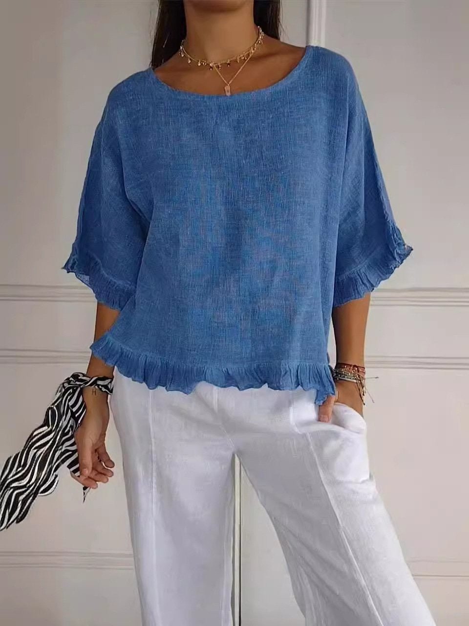 Maja | Dame Casual Elegant Bluse med Flæse Detaljer