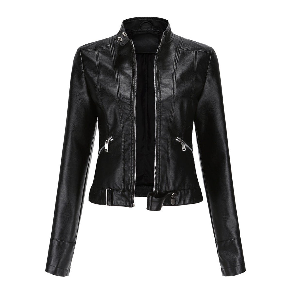 Karla | Dame Cropped Biker Leather Jacket Imitationslæder Lynlås