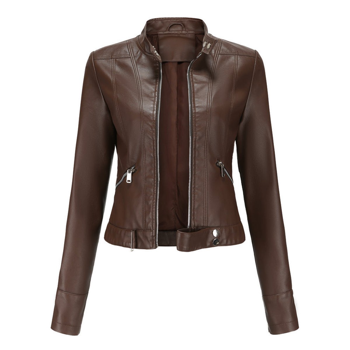 Karla | Dame Cropped Biker Leather Jacket Imitationslæder Lynlås