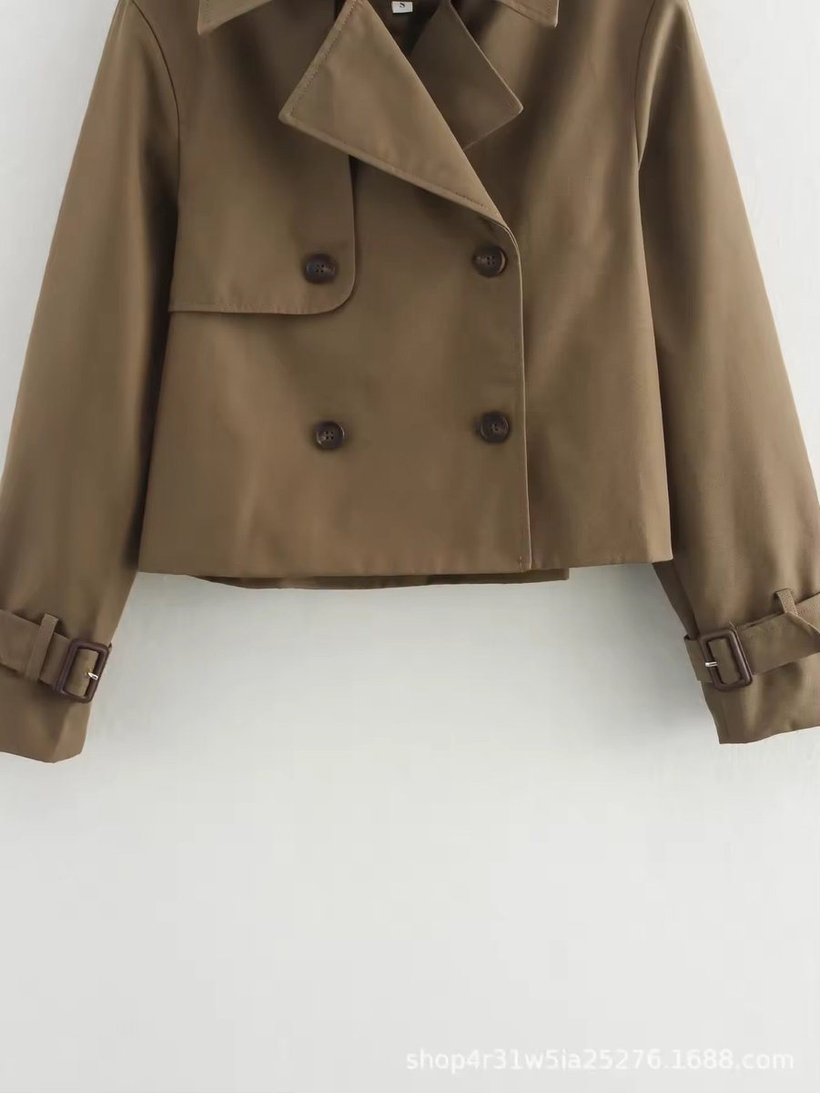 Ella | Dame Cropped Dobbeltknappet Trench Coat Bæltedetalje